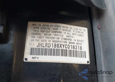 2000 Honda Cr-V Ex from USA, damaged, VIN JHLRD186XYC018318